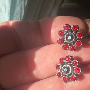 Dazzling Floral Red and Silver Earrings